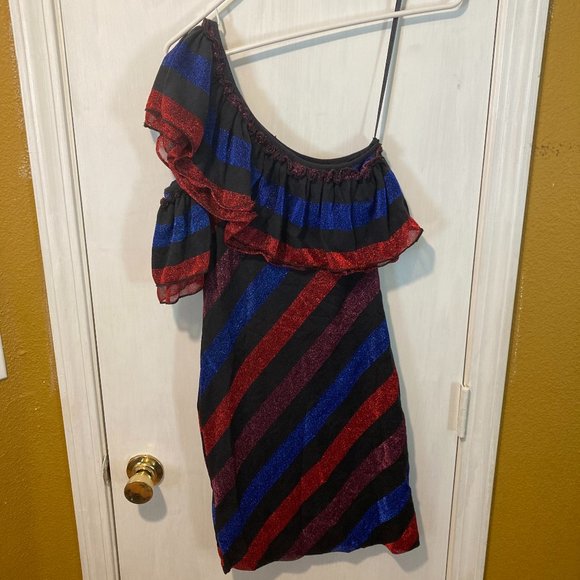 Diesel women's XXS one shoulder striped sparkle shimmer ruffle party dress NWD - Picture 5 of 9